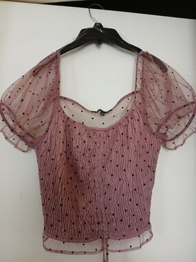 Smocked Mauve Polka Dot Puff Sleeve Blouse